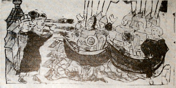 Морской поход Игоря на Константинополь в 941 г. Миниатюра из Радзивиловской летописи. XV век.