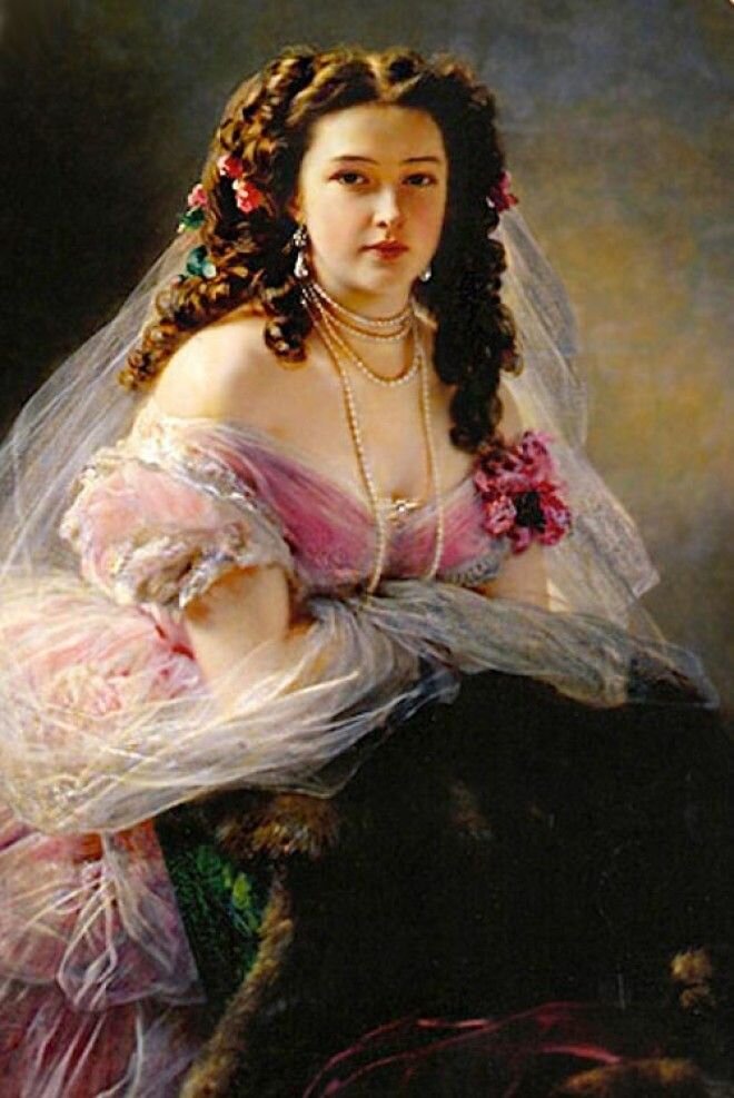 Ф.   Винтерхальтер "Портрет Варвары Римской-Корсаковой".  Это платье отделано натуральным шелковым газом, в отличие от дешевых и опасных повторений. 