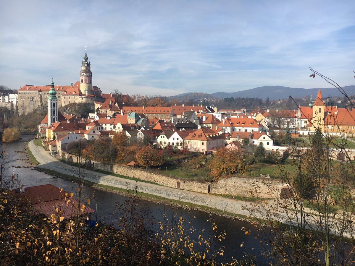 Панорама Чески-Крумлова со смотровой площадки на крепостной стене