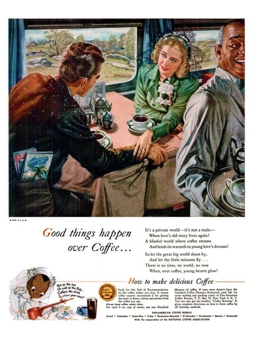 За чашечкой кофе можно влюбиться, как утверждает этот рекламный плакат