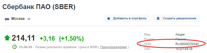 Сбербанк имеет Российский Исин.