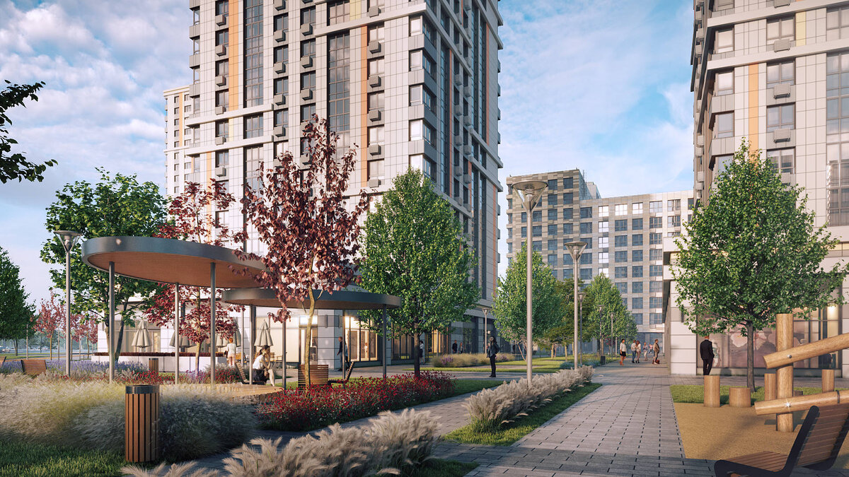 В проекте японского архитектурного бюро Nikken Sekkei  не только планировки квартир, но и благоустройство общей территории квартала продумано до мелочей