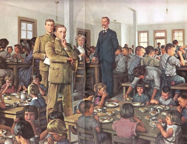 Джозеф Голдберг и дети-сироты во время диетологического эксперимента по изучению пеллагры