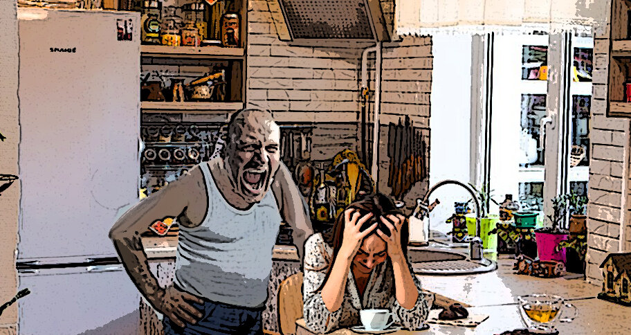 Муж алкоголик ревнует жену. Иллюстрация