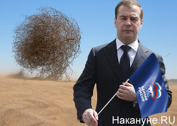 Коллаж, ЕР, Единая Россия, Дмитрий Медведев, перекати поле, пустота . Яндекс картинки.