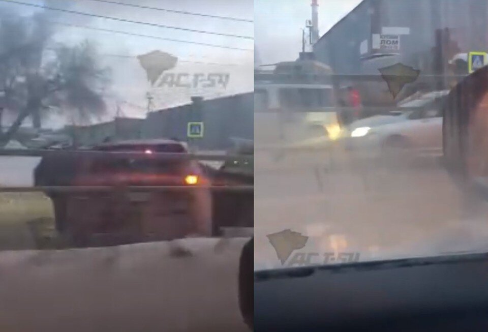     На Большевистской произошло тройное ДТП. Фото: кадр из видео "АСТ-54".