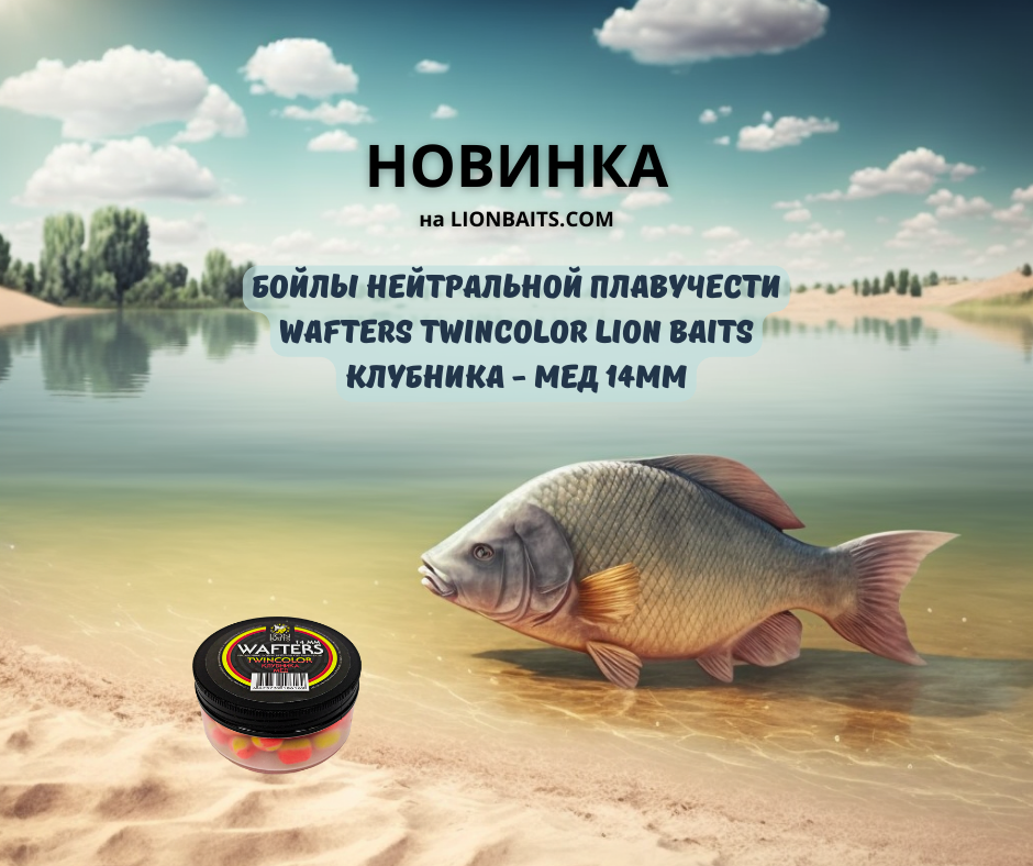 Бойлы нейтральной плавучести Wafters twincolor LION BAITS Клубника - Мед 14мм