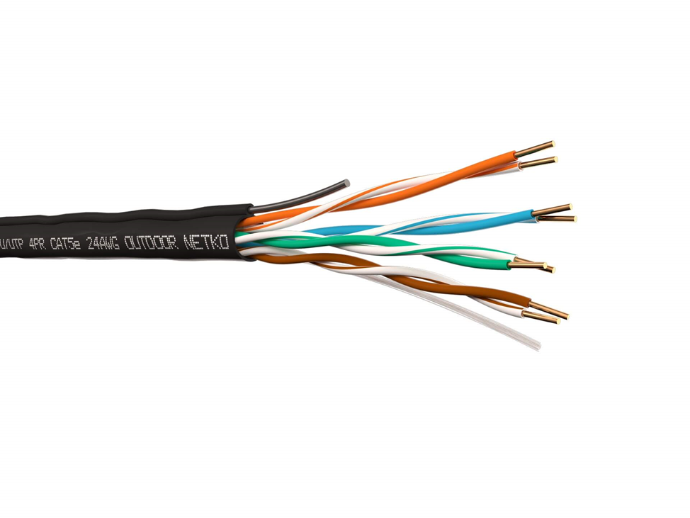 Кабель U/UTP4 cat.5e, 4 пары 24 AWG BC, одножильный, не экранированный, для наружных работ с проволочным тросом, 305м, FLUKE TEST, NETKO Expert