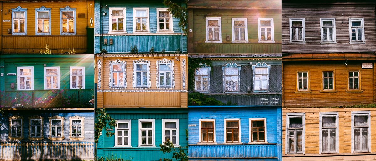 В городе много симпатичных деревянных домиков