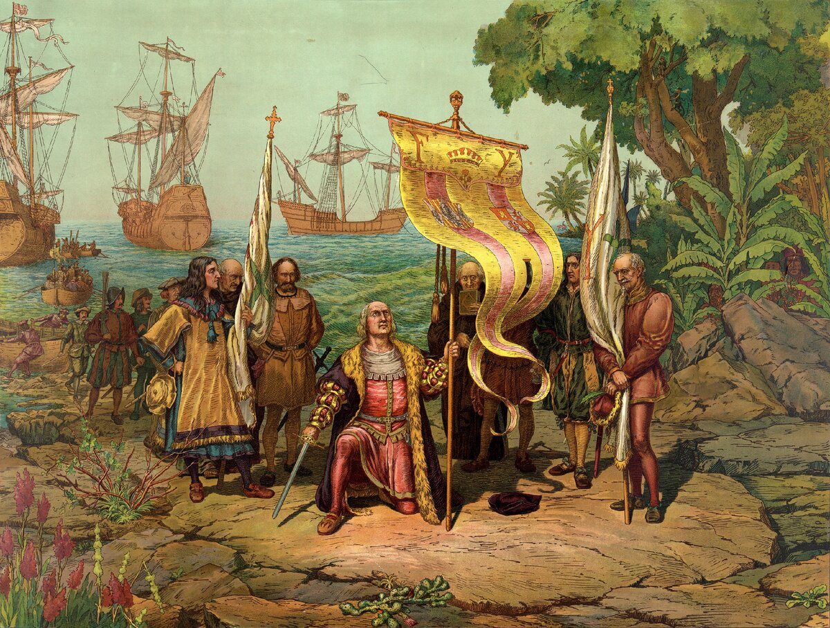 Колумб объявляет новые открытые земли собственностью Испанской короны