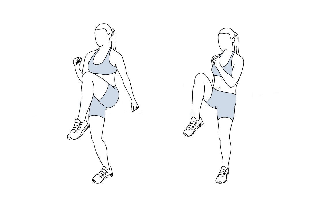 Места подъема ног. Бег на месте с высоким подниманием бедра. Упражнение бег с высоким подниманием бедра. Упражнение ходьба с высоким подниманием бедра. Ходьба на месте с высоким подниманием бедра.