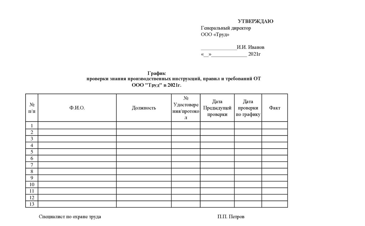 График проведения повторных образец Все об охране труда с нуля на предприятии: пошаговая инструкция для начинающих Е