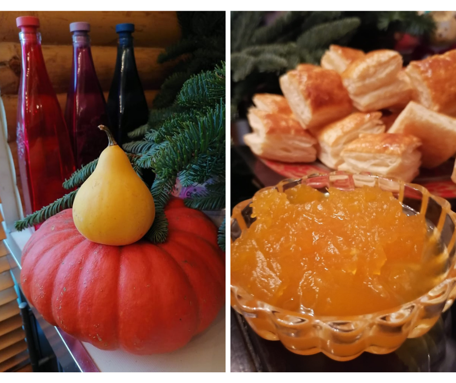 Из такой же ярко-оранжевой оранжевой тыквы (на снимке слева) было сварено на новогодних праздниках моё первое варенье с апельсинами и лимоном, а на снимке справа - варенье из тыквы с апельсинами и лимоном, которым угостила подруга. Фото автора