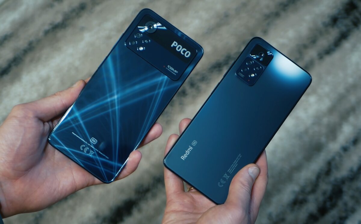 POCO X4 Pro (слева) на фоне Redmi Note 11 Pro 5G (справа). Фото: YouTube-канал i-shoppers обзоры