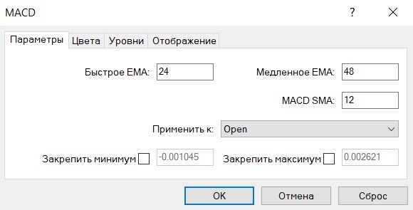 Окно настроек MACD