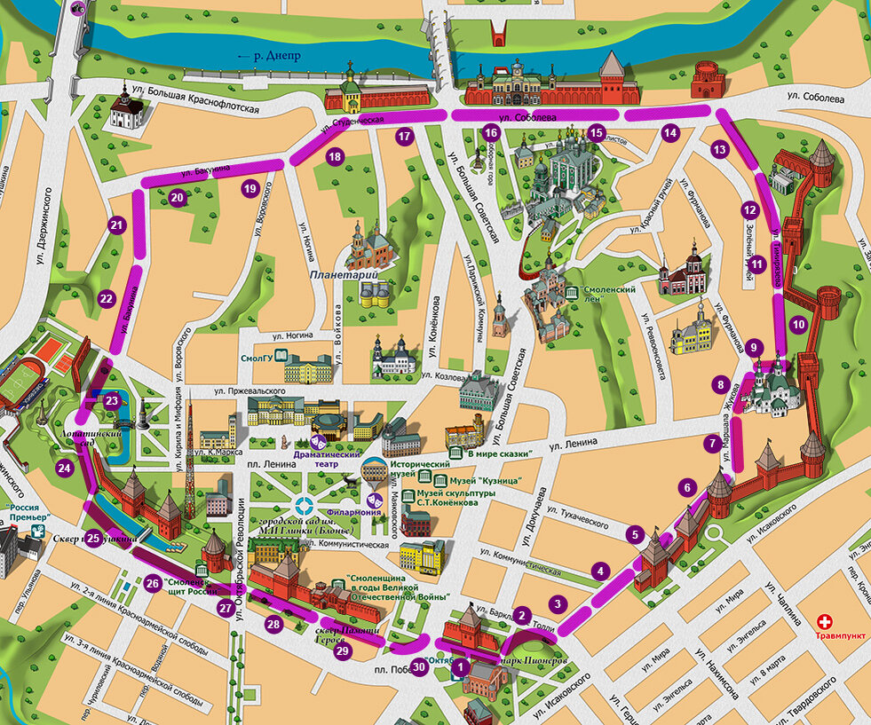 Карта смоленска маршрут. Карта Смоленска с достопримечательностями. Туристическая карта Смоленска. Туристическая карта центра Смоленска. Туристская карта Смоленска.