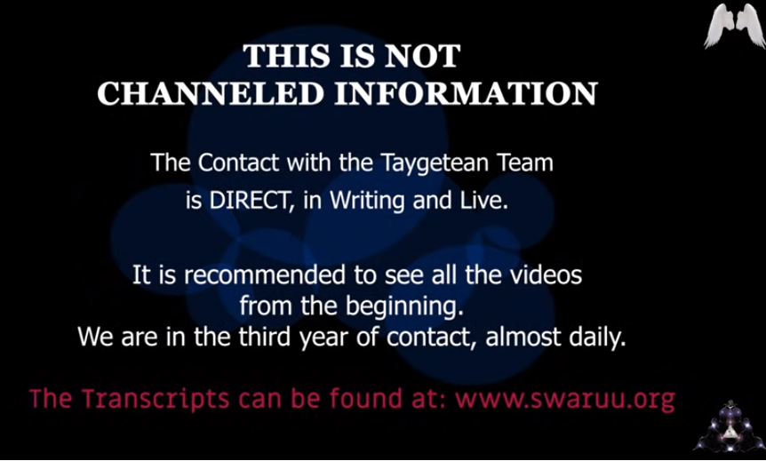 Эта информация получена НЕ ПУТЁМ ЧЕННЕЛЛИНГА. Контакт с тайгетеанской командой ПРЯМОЙ письменно онлайн. Рекомендуется посмотреть все видео сначала. Мы контактируем уже третий практически ежедневно. Транскрипции можно найти на www.swaruu.org 