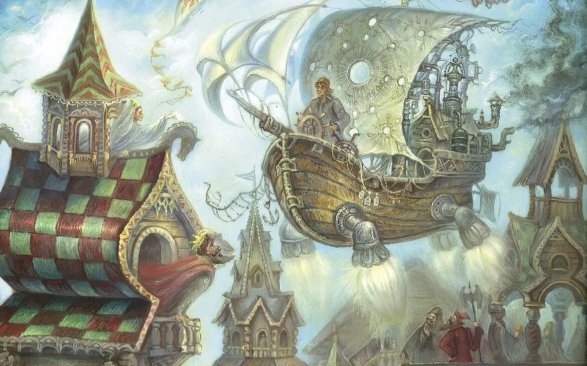 Кто играет птицу в летучем корабле. Иллюстрации Кочергин Летучий корабль. Летучий корабль Кочергин. Летучий корабль Руси.