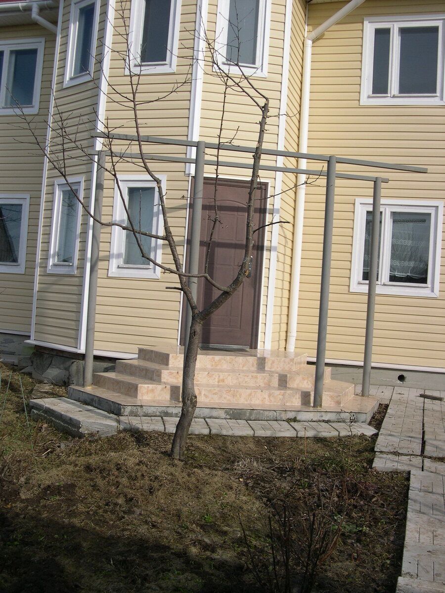 При строительстве крыльца в основание были вмурованы старые металлические трубы от скважины водокачки.