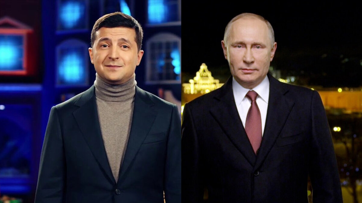 Как выглядели два Владимира, Зеленский и Путин, в новогоднем эфире. Фото: Youtube