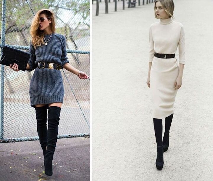 C чем носить платье-свитер