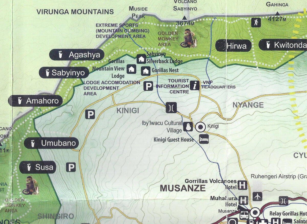 Распределение групп горных горилл в национальном парке Вулканов, Руанда 