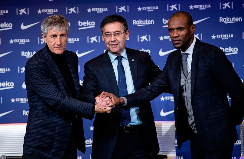 Слева на право: Кике Сетьен, Жозеп Бартомеу и Эрик Абидаль.