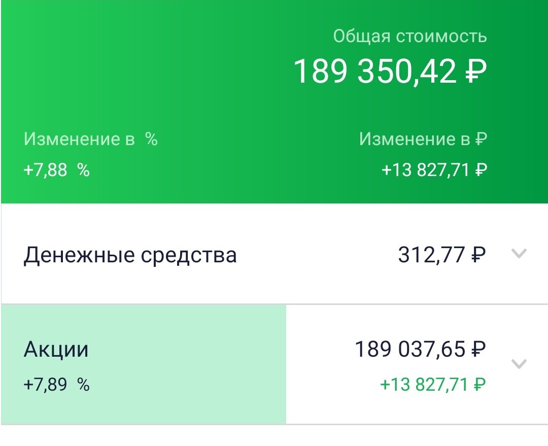 Общий вид портфеля в Сбербанк Инвестор 