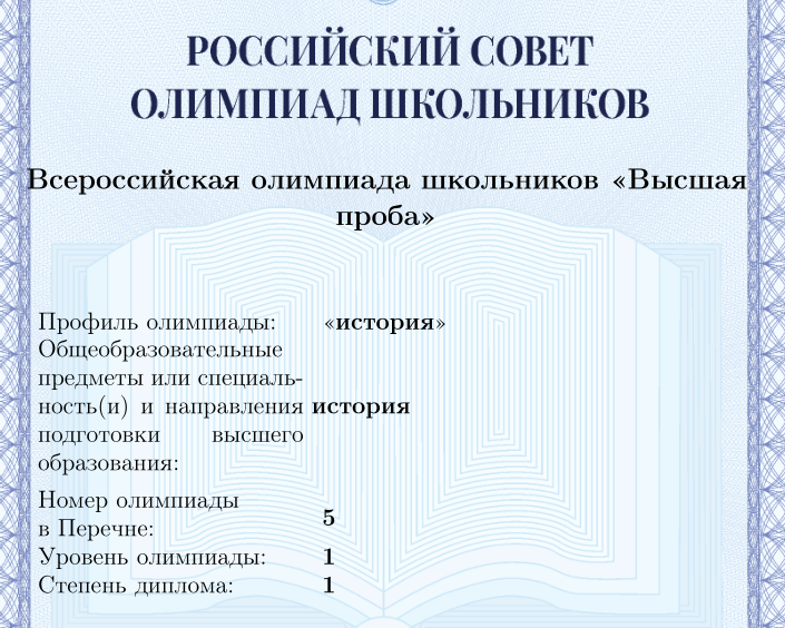 Чисто номинально, главное моё достижение, благодаря которому я могу поступить БВИ на большую часть потенциально желаемых направлений.