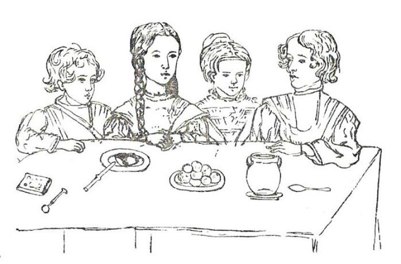Дети Пушкина. Мария – вторая слева. Рис. Н.И. Фризенгоф. 1841 г.