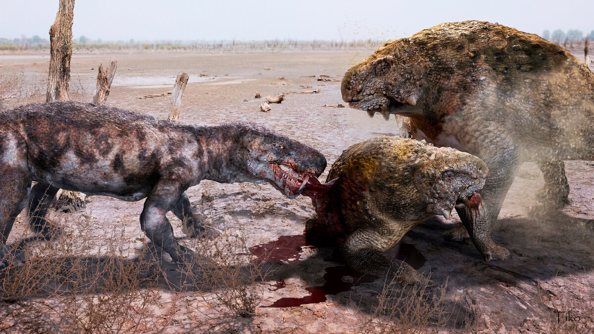 Горгонопс. Саблезубый звероящер. Вымершее животное. Факты о животных