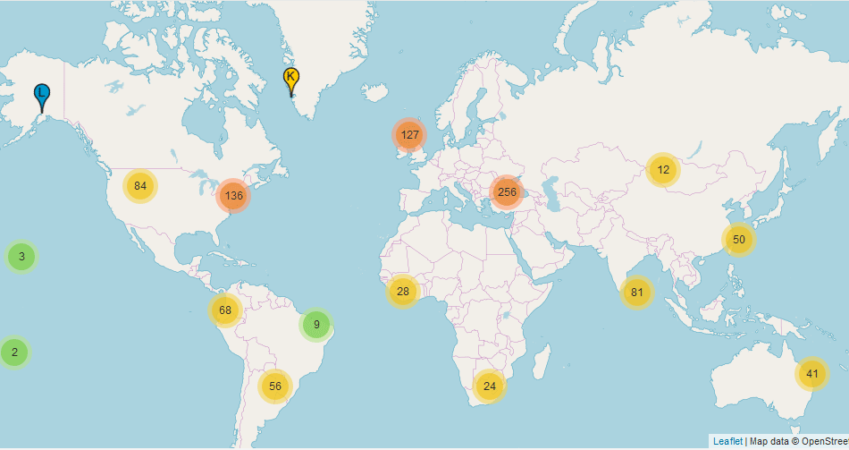 Карта расположения корневых серверов ДНС на карте. Карта доменов