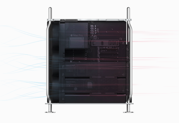 Так выглядит принцип охлаждения MacPro. Как видите, модной водянки тут нету, всё на воздухе.