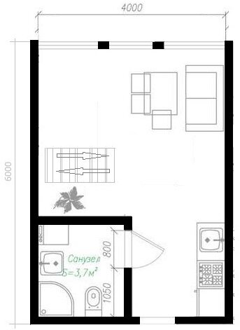 План 1-го этажа размером 6*4м