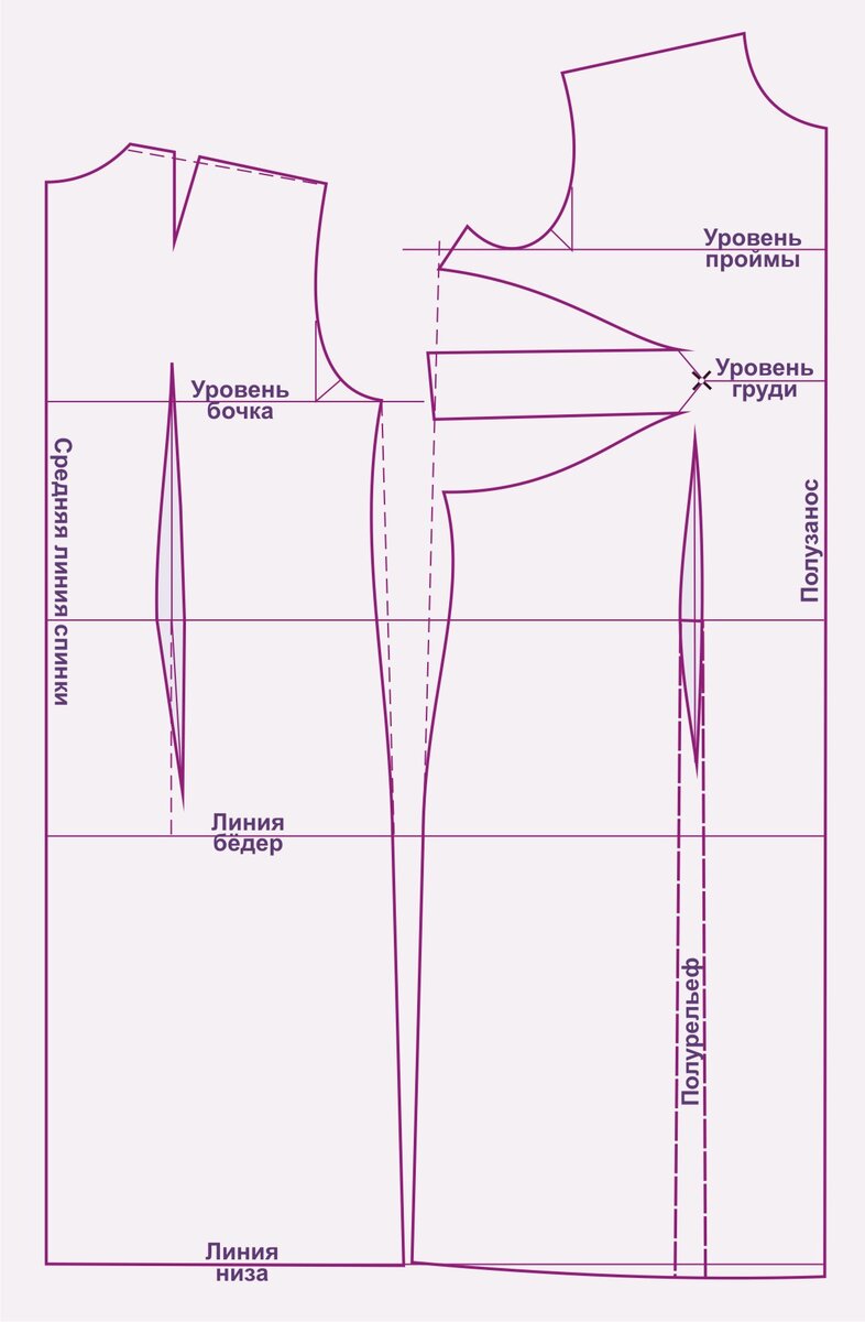 Рисунок выкройки основы для полных с двумя боковыми вытачками