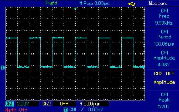 Вид выходных прямоугольных импульсов до 10кгц