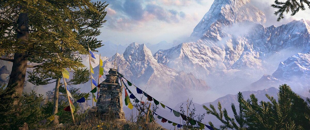 Тропический остров сменился на заснеженные горы Гималаев.