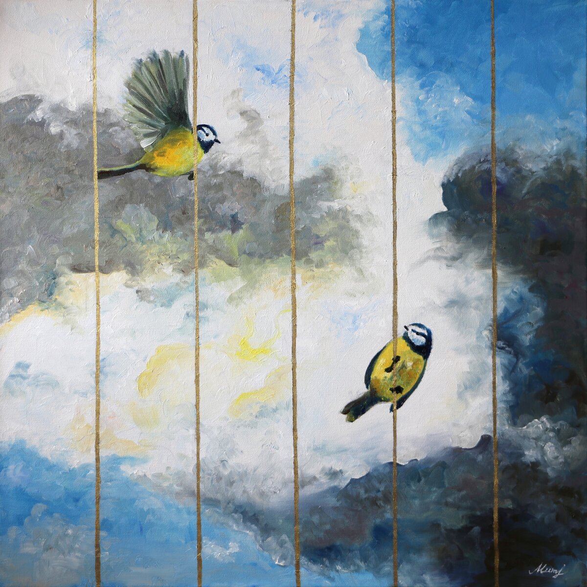 Екатерина Митрофанова, Золотая клетка. Масло, золотая паста, 70х70 см