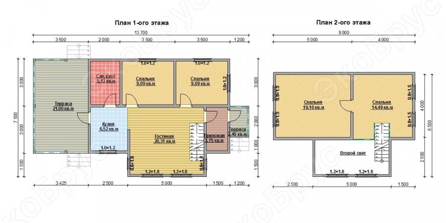 Рисунок 2. Планировка полутораэтажного дома Выборг Д-6