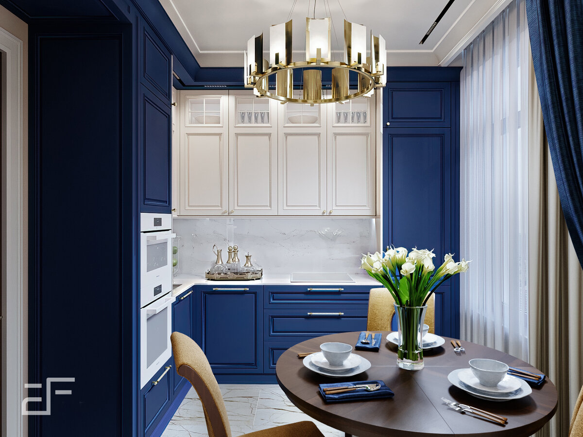 Синий цвет в дизайне интерьера кухни