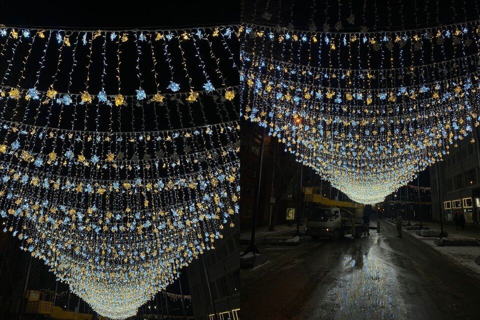     На улице Ленина включили подсветку. Фото: читатели КП-Новосибирск