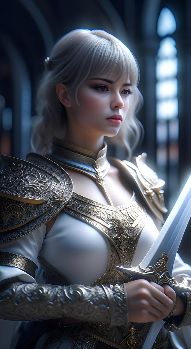 Королева Артур с мечом в руках. Арт сделан нейросетью.