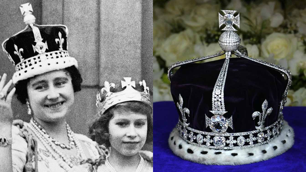 Левая королева. Корона Елизаветы 2 Кохинур. Корона королевы матери Елизаветы.