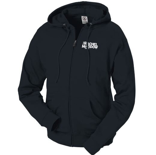 a zip-up hooded long-sleeved sweatshirt 