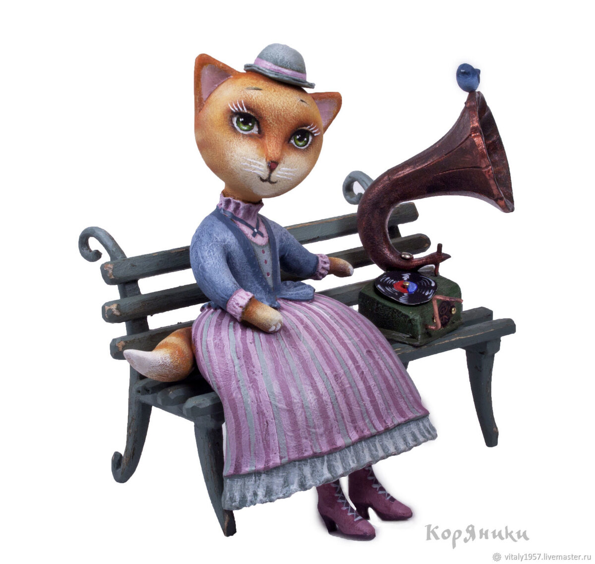 Кошка . Меломанка.  © https://www.livemaster.ru/item/28388515-dlya-doma-i-interera-igrushki-koshka-melomanka-derevo-skulptu