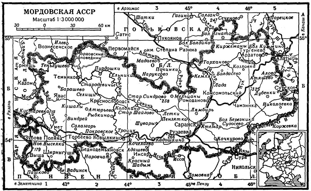 Инсарский уезд. Карта Мордовской АССР 1939 год. 1934 — Образована Мордовская АССР.. Мордовская автономная Советская Социалистическая Республика. Карта Мордовии 1970 года.