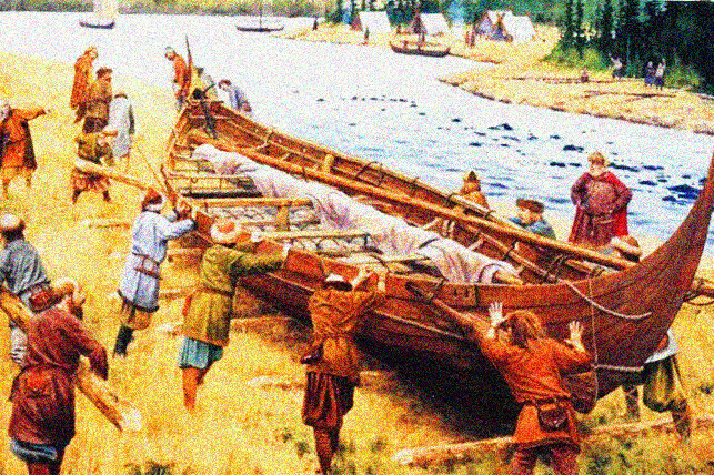 Русские пираты перетягивают свои ладьи волоком