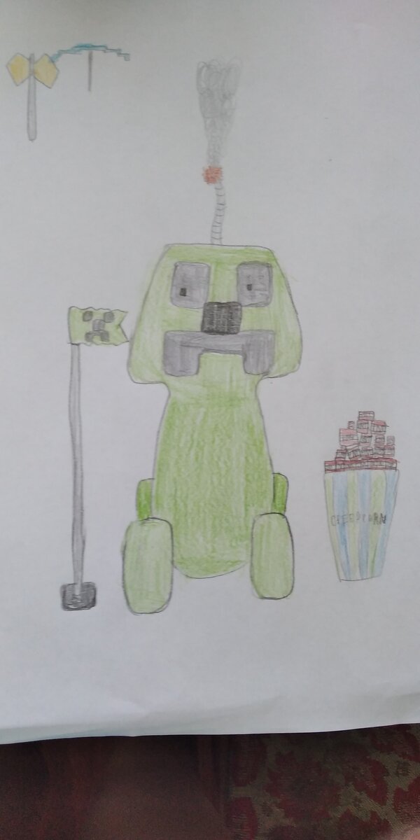 Крипер смотрит ужастик и кушает Крииипкорн в виде динамита😂☺️