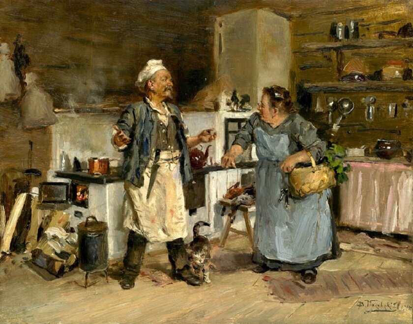 ВЛАДИМИР МАКОВСКИЙ. ОПЯТЬ ОНИ ССОРЯТСЯ (ПОВАР И КУХАРКА). 1912. ВОЛОГОДСКАЯ ОБЛАСТНАЯ КАРТИННАЯ ГАЛЕРЕЯ