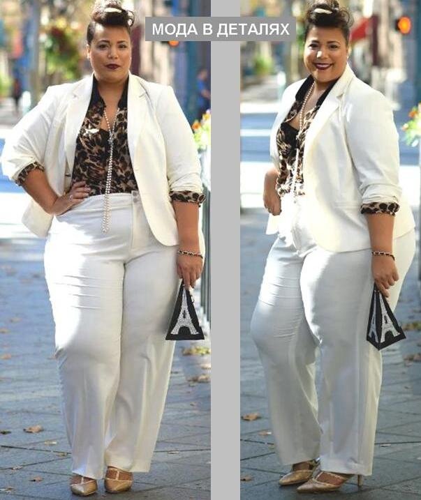 Полная женщина в белом костюме